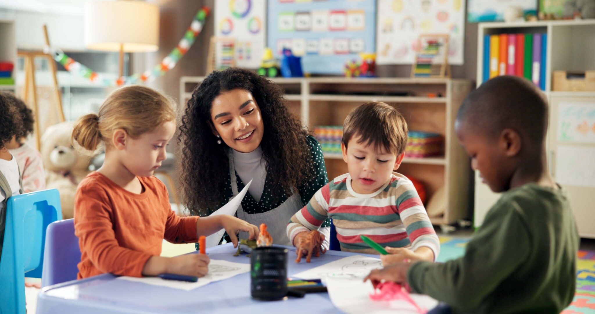 Children engaged in creative activity at school